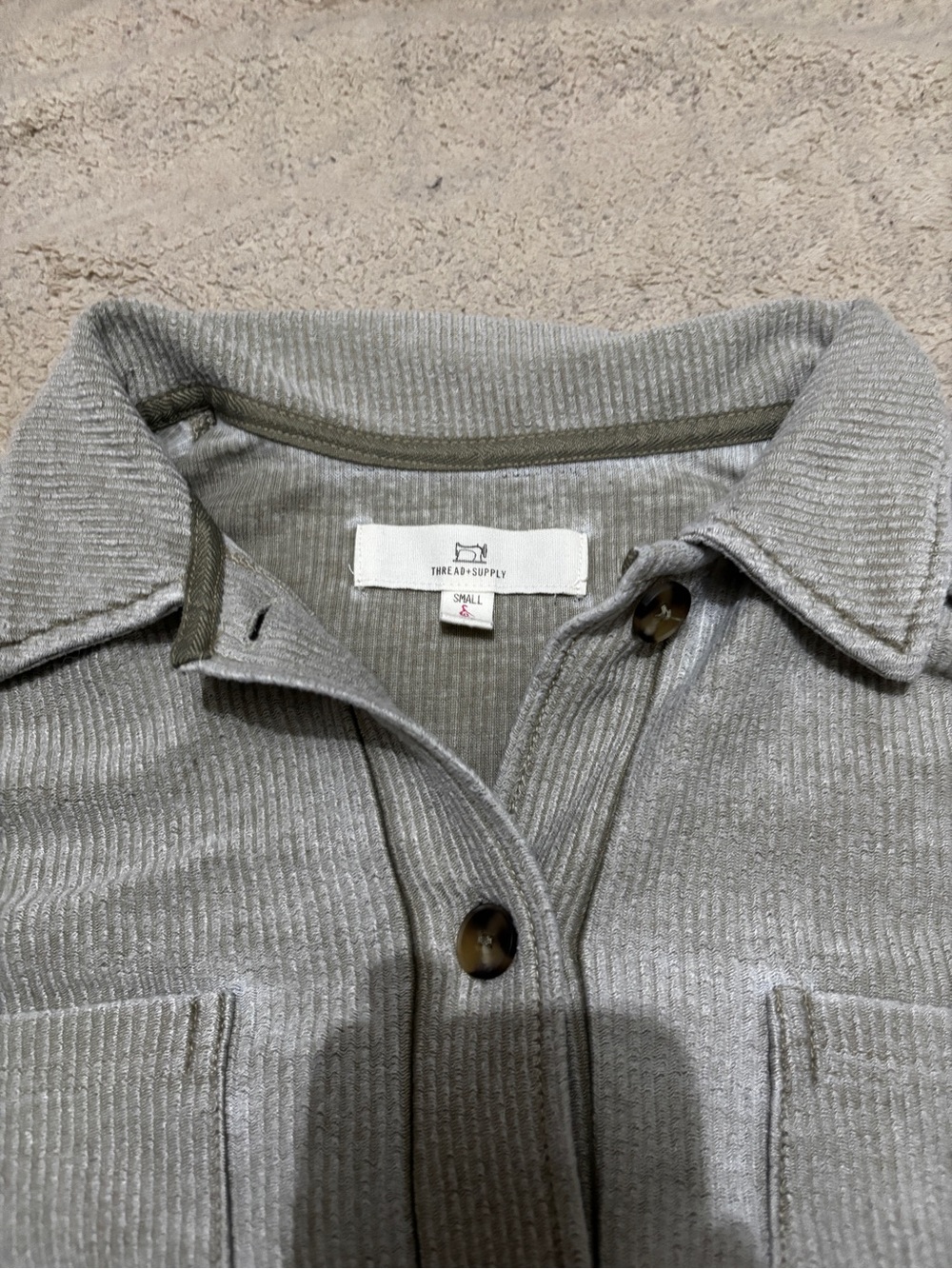 Thread & Supply Light Gray Ribbed Button-Up Jacket